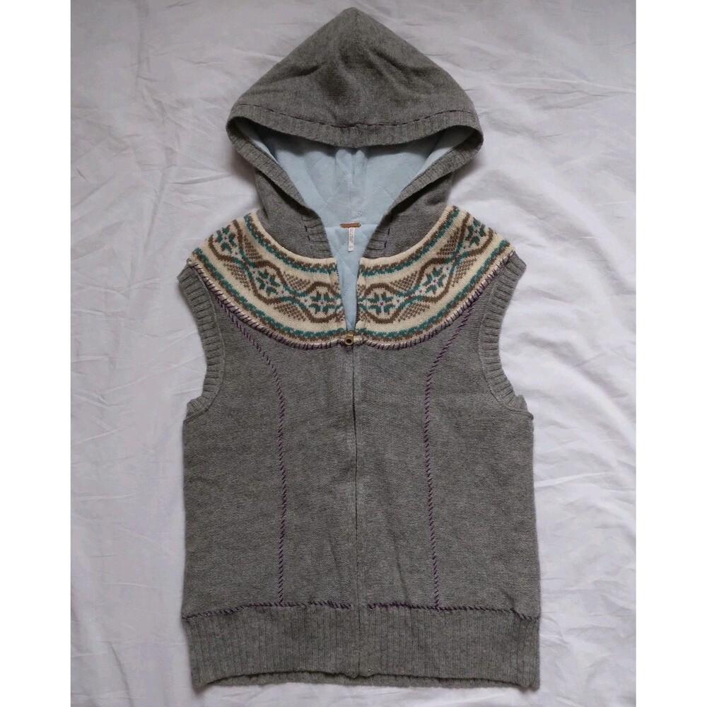 Free People Vest Hooded Lambswool Angora Rabbit Hair Blend Boho Women's Size XS